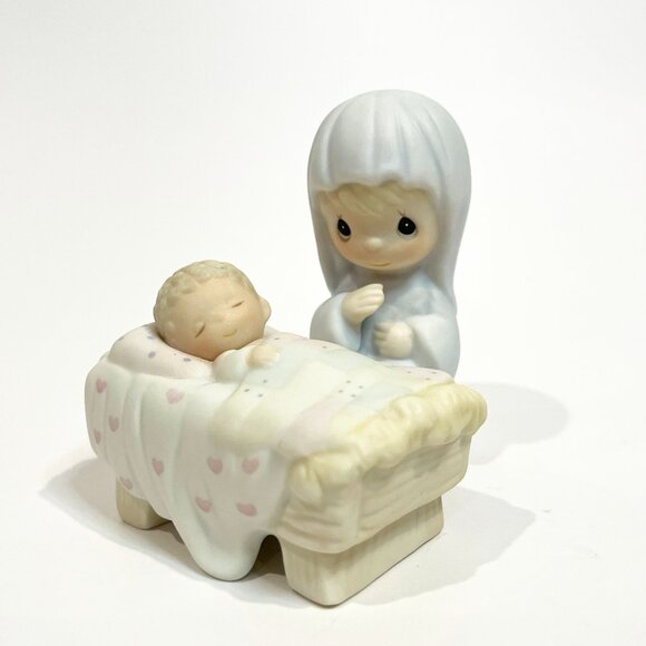 Precious Moments Come Let Us Adore Him 1982 Mother Mary Baby Jesus 2 Figurines - Picture 1 of 11